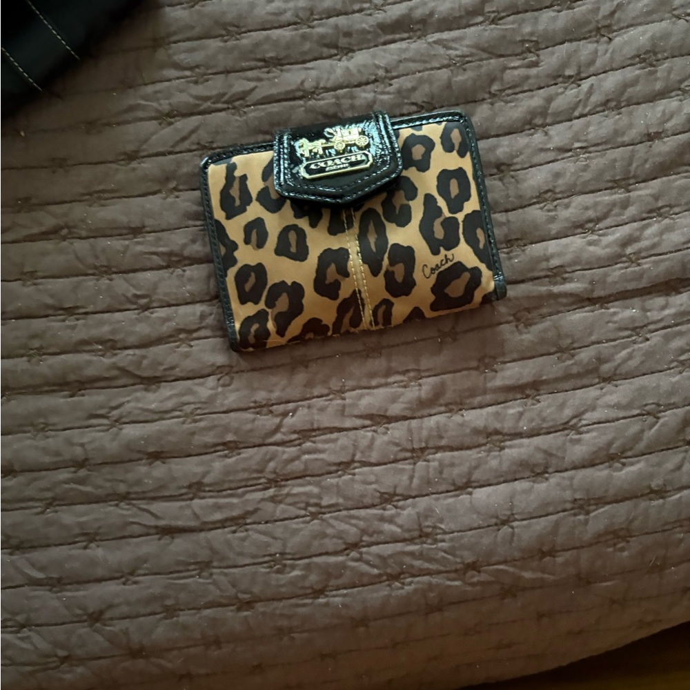 Coach Tan and Black Leopard Print Wallet